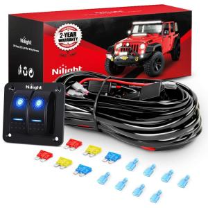 imageNilight 16AWG LED Light Bar Wiring Harness Kit 12V OnOff 3 Gang LED Pod Lights Rocker Switch Panel Power Relay Fuse 5Pin Toggle for Cars Boat ATV Trucks6 Leads2Gang Rocker Switch 16AWG Wiring Harness
