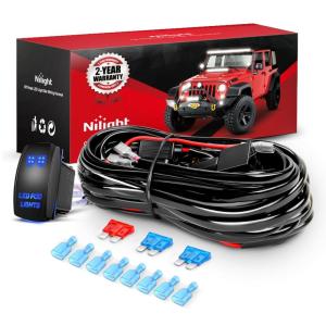 imageNilight 16AWG LED POD Lights Wiring Harness Kit LED Light Bar 12V 5Pin Rocker Switch Laser On Off Waterproof Toggle Switch Power Relay Blade Fuse2 Leads 2 Years Warranty BlackLED Pod Lights Wiring4 Leads