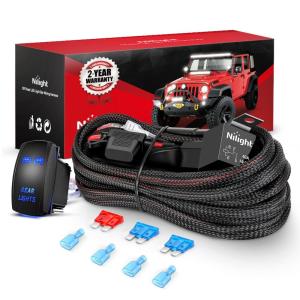 imageNilight 16AWG LED POD Lights Wiring Harness Kit LED Light Bar 12V 5Pin Rocker Switch Laser On Off Waterproof Toggle Switch Power Relay Blade Fuse2 Leads 2 Years Warranty BlackRear Lights Wiring2 Leads w Nylon Wire Loom
