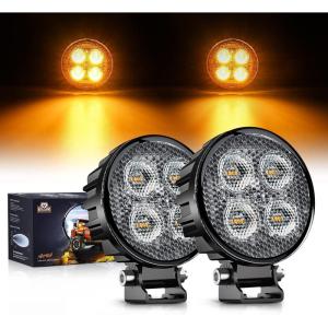 imageNilight 2 PCS 3 Inch LED Pods Round 1500LM Builtin EMC Work Light 90 Flood Beam Angle Offroad Side Lights w 16AWG DT Wiring Kit for Tractor Truck Boat ATV UTVAmber