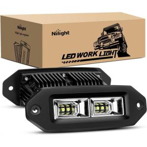 imageNilight 2 PCS 40W Flush Mount Amber LED Pods Flood Beam Work Offroad Fog Reverse Light Backup Driving Lights for Bumper Truck ATV UTV SUV Boat6 Inch 40W White Light