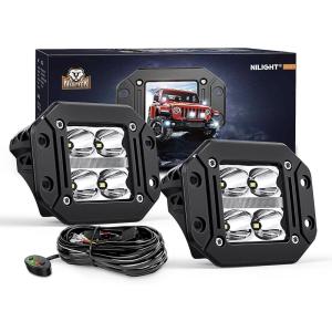 imageNilight 2 PCS Flush Mount LED Pod Lights with DRL 48 Inch Spot Beam 20 W 2510LM Backup Reverse Offroad Driving Fog Light w 16AWG Wiring kit for 4x4 Truck SUV JeepFlush Mount LED with White DRL