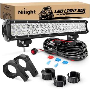 imageNilight 20 Inch 126W Spot Flood Combo LED Light Bars OffRoad Light Mounting Bracket Horizontal Bar Tube Clamp with Off Road Wiring Harness 2 Years Warranty White