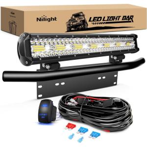 imageNilight 20 Inch 420W Triple Row Flood Spot Combo 42000LM Light Bar Driving Boat Led Off Road Lights with Front License Plate Frame Bracket and Switch Wiring Harness Kit20Inch Lights  Wiring Harness Bracket