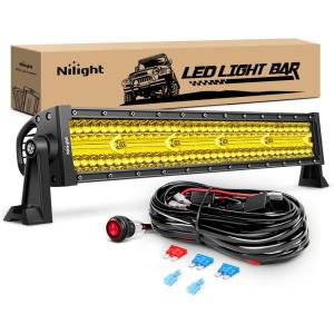 imageNilight 22Inch 480W LED Light Bar Spot Flood Amber White Strobe 6 Modes Memory Function Reset Function OffRoad Truck Car ATV SUV Cabin Boat with 16AWG Wiring Harness Kit1 LeadAmber 480W Light Bar