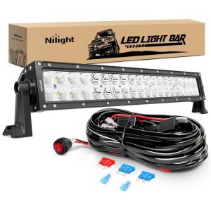 imageNilight 22Inch 480W LED Light Bar Spot Flood Amber White Strobe 6 Modes Memory Function Reset Function OffRoad Truck Car ATV SUV Cabin Boat with 16AWG Wiring Harness Kit1 LeadWhite 120W LightWiring Harness
