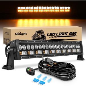 imageNilight 22Inch 480W LED Light Bar Spot Flood Amber White Strobe 6 Modes Memory Function Reset Function OffRoad Truck Car ATV SUV Cabin Boat with 16AWG Wiring Harness Kit1 LeadAmber White3 Modes
