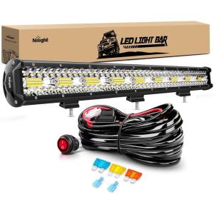 imageNilight 26 Inch 540W LED Light Bar Triple Row Flood Spot Combo 50000LM Driving Boat Led Off Road Lights with 12V OnOff 5 Pin Rocker Switch 14 AWG Wiring Harness Kit 2 Years Warranty26Inch light White Wiring Harness