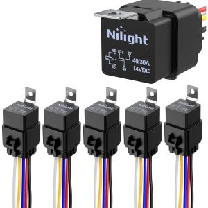 imageNilight 2PC 120A Starter Relay 4 Pin Split Relays Switch 12V Continuous SPST High Current 4 Terminal Car Starter Control wCopper Wire Lugs for Automotive Car Truck Camper30A5PC