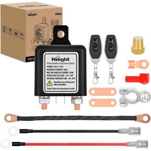 imageNilight 2PC 120A Starter Relay 4 Pin Split Relays Switch 12V Continuous SPST High Current 4 Terminal Car Starter Control wCopper Wire Lugs for Automotive Car Truck Camper250A with Black Negative Wire