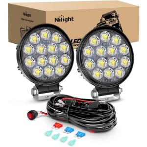 imageNilight 2PCS 18W Spot Driving Fog Light Off Road Led Lights Bar 2quot Tow Hitch Bracket with Wiring Harness Kit 2 LeadsWhite