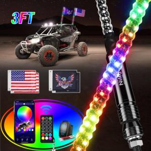imageNilight 2PCS 3FT RGB LED Whip Light Remote App Control wDIY Chasing Patterns Stop Turn Reverse Lighting Modes Safety Lighted Antenna for ATV UTV Polaris RZR Canam Dune Buggy Jeep