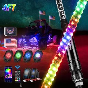imageNilight 2PCS 4FT RGB LED Whip Light and 8 PCS Rock Lights Combo Remote ampamp App Control wDIY Chasing Patterns Stop Turn Reverse Safety Antenna Lighted Whips for ATV UTV4FT 2Pcs 4Pcs Rock Lights