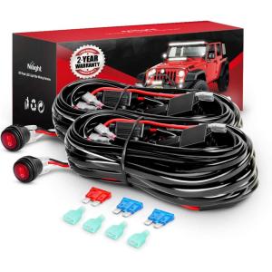 imageNilight 2PCS LED Light Bar Wiring Harness Kit 16AWG 12V On Off Waterproof Switch Power Relay Blade Fuse2 Lead