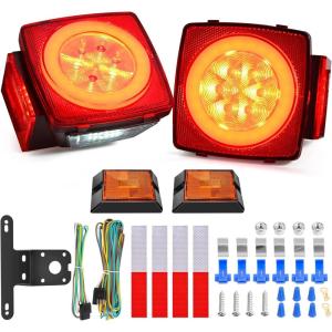 imageNilight 2PCS Square LED Trailer Light Kit Low Profile Submersible IP68 Stop Turn Tail Side Marker License Lamps for 12V Utility Boat Camper RV Trucks Marine SnowmobileHalo Glow Trailer Light Kit