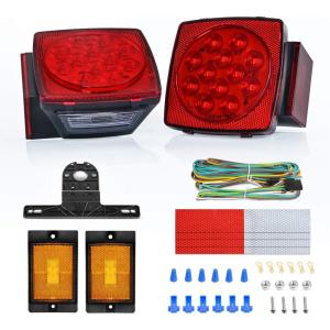 imageNilight 2PCS Square LED Trailer Light Kit Low Profile Submersible IP68 Stop Turn Tail Side Marker License Lamps for 12V Utility Boat Camper RV Trucks Marine SnowmobileTrailer Light Kit