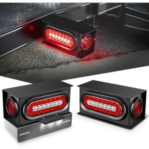 imageNilight 2PCS Steel Trailer Light Boxes Housing Kit w6Inch Oval Red LED Trailer Tail Lights 2 Inch Round Red LED Side Marker Lights wGrommet Plugs Wire connectorsRed White Oval Red Marker Trailer Light Box
