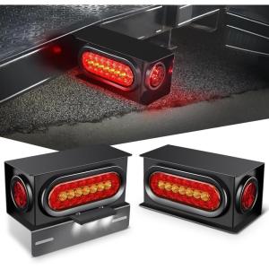 imageNilight 2PCS Steel Trailer Light Boxes Housing Kit w6Inch Oval Red LED Trailer Tail Lights 2 Inch Round Red LED Side Marker Lights wGrommet Plugs Wire connectorsRed Amber Oval Red Marker Trailer Light Box