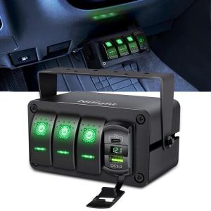 imageNilight 3 Gang Rocker Switch Panel with 48 Amp Dual USB Charger Voltmeter Waterproof 12V 24V DC Rocker Switch with Night Glow Stickers for Cars Trucks Boats RVs 2 Years WarrantyBlueGreenBox