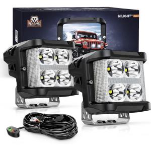 imageNilight 3 Inch Cube LED Pod Light Bar 20W 2100LM Super Flood ScrewLess Offroad Driving Work Lights w16AWG DT Wiring Harness Kit for Truck UTV 4x4 ATV MotorcycleWhite