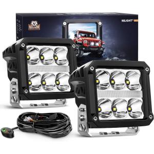 imageNilight 3 Inch Cube LED Pod Light Bar 20W 2100LM Super Flood ScrewLess Offroad Driving Work Lights w16AWG DT Wiring Harness Kit for Truck UTV 4x4 ATV Motorcycle6LED Spot Pod w White DRL