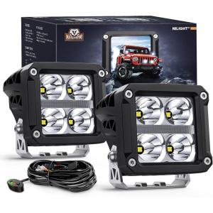 imageNilight 3 Inch Cube LED Pod Light Bar 20W 2100LM Super Flood ScrewLess Offroad Driving Work Lights w16AWG DT Wiring Harness Kit for Truck UTV 4x4 ATV Motorcycle4LED Spot Pod w White DRL