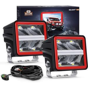 imageNilight 3 Inch Cube LED Pod Light Bar 20W 2100LM Super Flood ScrewLess Offroad Driving Work Lights w16AWG DT Wiring Harness Kit for Truck UTV 4x4 ATV MotorcycleIndirect 4LED Spot Pod wwhite DRL
