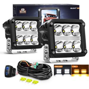 imageNilight 3 Inch Cube LED Pod Light Bar 20W 2100LM Super Flood ScrewLess Offroad Driving Work Lights w16AWG DT Wiring Harness Kit for Truck UTV 4x4 ATV Motorcycle6LED Spot Pod w Amber DRL