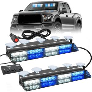 imageNilight 32LED Purple White Emergency Dash Strobe Lights with Controller Suction Cups Warning Hazard Interior FrontRear Windshield Deck Split Light Bar for Truck Construction VehicleBlue and White