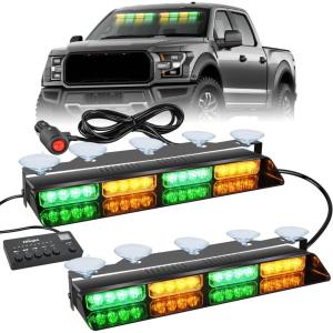 imageNilight 32LED Purple White Emergency Dash Strobe Lights with Controller Suction Cups Warning Hazard Interior FrontRear Windshield Deck Split Light Bar for Truck Construction VehicleAmber and Green