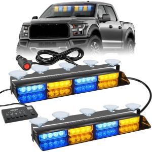 imageNilight 32LED Purple White Emergency Dash Strobe Lights with Controller Suction Cups Warning Hazard Interior FrontRear Windshield Deck Split Light Bar for Truck Construction VehicleAmber and Blue