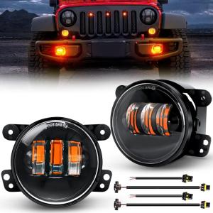 imageNilight 4 Inch LED Fog Light Assembly Compatible with 2007 2008 2009 2010 2011 2012 2013 2014 2015 2016 2017 2018 Jeep Wrangler JK Unlimited JKU wConversion Cable Clear LampsJK Fog Light Amber 2Pcs