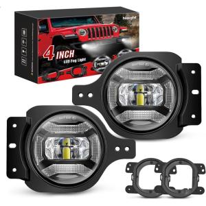 imageNilight 4 Inch LED Fog Light Assembly Compatible with 2007 2008 2009 2010 2011 2012 2013 2014 2015 2016 2017 2018 Jeep Wrangler JK Unlimited JKU wConversion Cable Clear LampsJL Fog Light DRL White 20182024