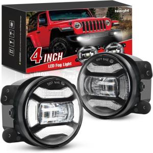 imageNilight 4 Inch LED Fog Light Assembly Compatible with 2007 2008 2009 2010 2011 2012 2013 2014 2015 2016 2017 2018 Jeep Wrangler JK Unlimited JKU wConversion Cable Clear LampsJK Fog Light DRL White 20072018
