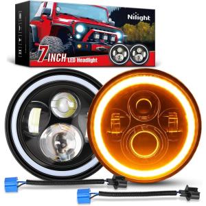 imageNilight 4 Inch LED Fog Light Assembly Compatible with 2007 2008 2009 2010 2011 2012 2013 2014 2015 2016 2017 2018 Jeep Wrangler JK Unlimited JKU wConversion Cable Clear LampsJK Headlight White Amber 2Pcs
