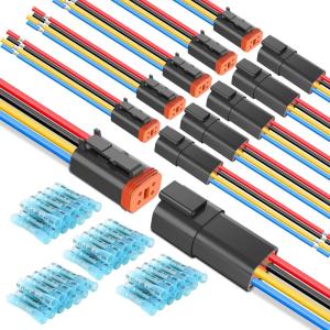 imageNilight 4 Pin DT Connectors 16AWG 6 Kits Male Female Electrical Connector Waterproof Plug and Play wHeat Shrink Butt Terminals for Automotive Cars Truck Motorcycle Marine Boats