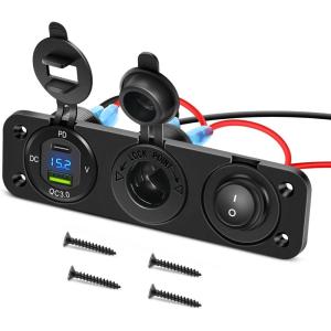 imageNilight 4 in 1 Charger Socket Panel Dual QC30 USB Charger with LED Voltmeter Display and Cigarette Lighter Socket and Power Cutoff SwitchAvoid Battery Drain Off Switch for UTV ATVBlack RedPD Type C  USB