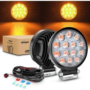 imageNilight 45Inch 42W 4200LM Amber LED Light Pods Round Flood Lights for Off Road Roof ampamp Fog  16AWG Wiring Harness Kit2 LeadsAmber Pods Wiring Harness