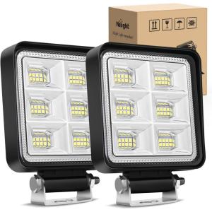 imageNilight 45Inch 42W 4200LM Amber LED Light Pods Round Flood Lights for Off Road Roof ampamp Fog  16AWG Wiring Harness Kit2 LeadsSquare 48LED Pod Lights