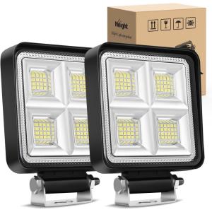 imageNilight 45Inch 42W 4200LM Amber LED Light Pods Round Flood Lights for Off Road Roof ampamp Fog  16AWG Wiring Harness Kit2 LeadsSquare 64LED Pod Lights