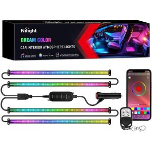 imageNilight 48 LEDs DC 5V Multicolor Music Car Strip Light Under Dash Lighting Kit with Sound Active Function and Wireless Remote Control 2 Years Warranty 4PCS USB Interior LightsAPPRemote Dream Color Lights