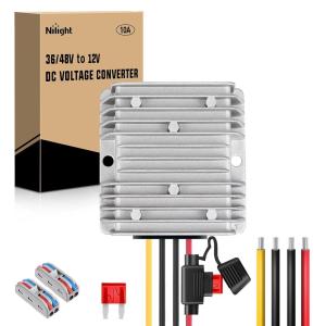 imageNilight 48V 36V to 12V Voltage Converter 240W 20A Regulator Step Down to 12VDC Waterproof DC Convert Reducer Power Supply Transformer Module for Golf Cart Scooters36V48V to 12V 10A 120W
