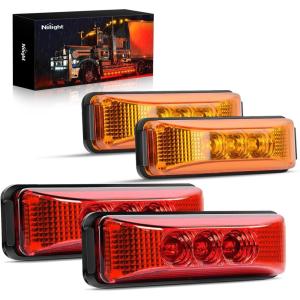 imageNilight 4PCS 39 Inch 3 Led Truck Trailer Light Front Rear LED Side Marker Lights Clearance Indicator Lamp Waterproof Sealed Surface Mounted LED Marker LightAmberRed 4PCS Universal