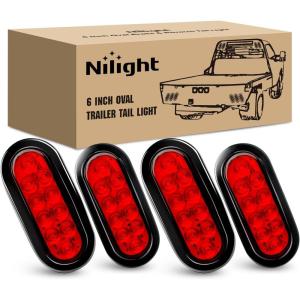 imageNilight 4PCS 6quot Oval LED Trailer Tail Lights 4PCS 10 LED wFlush Mount Grommets Plugs ReverseBack Up Trailer Lights for RV Truck JeepRed