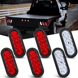 imageNilight 4PCS 6quot Oval LED Trailer Tail Lights 4PCS 10 LED wFlush Mount Grommets Plugs ReverseBack Up Trailer Lights for RV Truck JeepRedWhite 6Pcs
