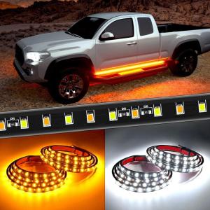 imageNilight 4Pcs Car Underglow Neon Accent Strip Lights 252 LEDs RGB 8 Color Sound Active Function Music Mode with Wireless Remote Control Underbody Light Strips for Cars Van SUV Truck60 Running Board Lights WhiteAmber