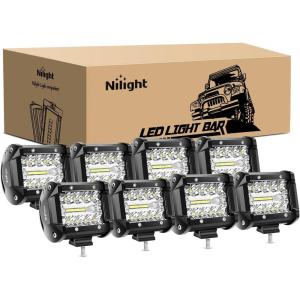 imageNilight 4Pcs LED Pods 4Inch 60W Triple Row Flood Spot Combo 6000LM Light Bar Driving Fog Lights Off Road Lighting for Trucks Pickup Golf Cart SUV ATV UTV 4x4 Van Camper Boat8 Pack