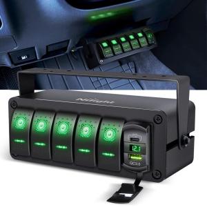 imageNilight 5 Gang Rocker Switch Box 12V SPST ON Off Switches PD Type C and QC 30 USB Charger Voltmeter Waterproof Aluminum Panel DIY Stickers for Boats Cars RVs TrucksGreenBox