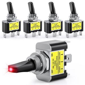 imageNilight 5 Pack 6Pin Heavy Duty Rocker Toggle Switch 15A 250V 20A 125V DPDT 6 Pin ONOffON Switch Metal Bat Waterproof Boot Cap Cover3Pin Led Toggle Switch Red