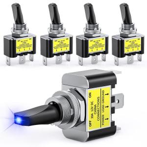 imageNilight 5 Pack 6Pin Heavy Duty Rocker Toggle Switch 15A 250V 20A 125V DPDT 6 Pin ONOffON Switch Metal Bat Waterproof Boot Cap Cover3Pin Led Toggle Switch Blue